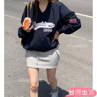 韓國ins時尚小眾刺繡字母防曬衫百搭寬鬆慵懶長袖上衣女生上衣tihan0118