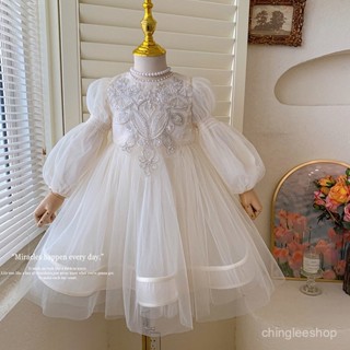 【CHINGLEESHOP】女童公主裙高級感花童小女孩生日禮服洋氣兒童宮廷風珍珠連身裙子dgf