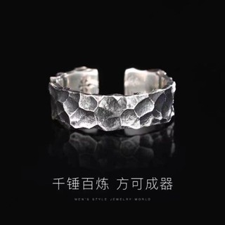 新店低價🎁男款戒指獨特設計 男戒 指環 復古戒指 925銀錘紋戒指男潮活口可調節男士開口個性復古銀男生指環 鍍銀戒指