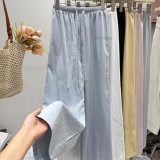 【免運24-H】慵懶蕾絲抽繩窄板寬褲女多巴胺夏季垂墜感顯瘦直筒休閒褲長褲寬褲長褲高腰運動褲女生褲子高腰女長褲休閒