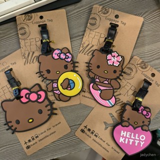 💥桃園出貨💥 【1979人收藏】ins卡通行李牌黑皮凱蒂HelloKitty可愛貓咪登機旅行箱包託運掛飾