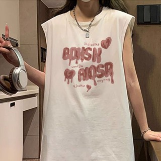 臺灣發貨【伊笳百貨】無袖上衣 無袖T恤 背心外穿女夏季新款無袖坎肩T恤美式複古辣妹裝設計感ins潮流上衣
