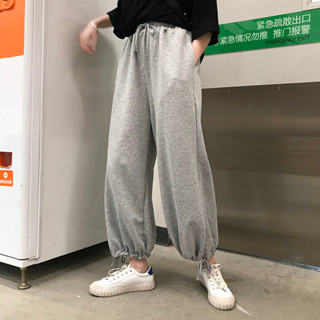 SGG~韓版春夏新款褲子女寬鬆休閒夏季薄款束腳老爹燈籠灰色運動褲
