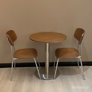 【最低下殺 免運】中古風實木餐桌椅北歐圓桌複古西餐咖啡廳奶茶店陽臺桌椅組閤民 A5VP