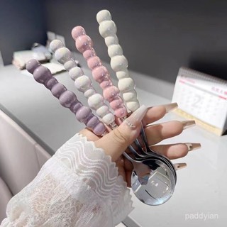 餐桌好物👍臺灣發貨👍創意不鏽鋼彩色珍珠手柄勺家用高顏值甜品珍珠勺塑膠手柄勺子
