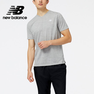 【New Balance】 NB V領ICE涼感透氣短袖上衣 男性 灰色 MT31207AG