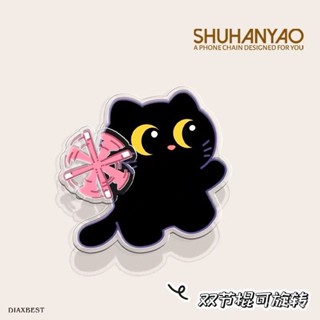 【限時優惠】 手機氣囊支架背貼式趣味黑貓卡通貼上式桌麵支撐旋轉可伸縮手機架