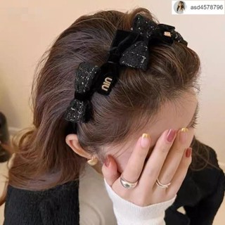 高階感 氣質 甜美小香風2024年新款高階感蝴蝶結發飾黑色絲絨發卡發箍女款女神網紅
