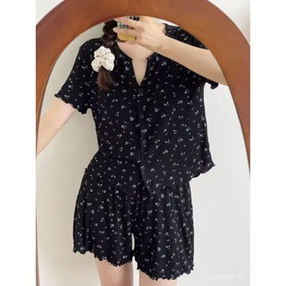 【臺灣出貨】2025新款睡衣女夏季短袖套裝甜美碎花ins風輕奢可外穿日式家居服