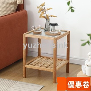 全網最低 📣新品促銷📣ins風實木雙層小茶幾小戶型長虹玻璃家用客廳沙髮邊幾臥室床頭櫃 RUWI