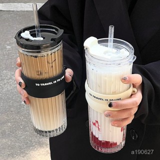 🔥臺灣出貨🔥【店鋪熱銷】檸檬吸管帶蓋水杯玻璃杯家用大容量果汁ins咖啡杯飲料高顔值杯子