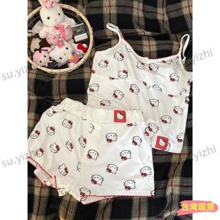 全網低價🌸吊帶睡衣女夏天網紅卡通HelloKitty印花純欲春夏帶胸墊家居服套裝