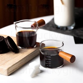 桃園發貨✨刻度量杯 濃縮杯 玻璃杯 雙嘴奶缸 咖啡分享壺 木柄玻璃小奶盅 杯子 量杯 玻璃量杯 牛奶杯 盎司杯