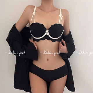 🔆 With U 與你｜新款蝴蝶結內衣女小胸聚攏加厚顯大舒適光麵無痕無鋼圈文胸罩套裝