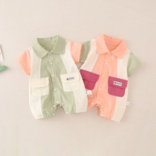 ✨新品熱銷✨ 寶寶包屁衣 寶寶連身衣 純棉包屁衣哈衣爬服短袖夏季韓版男三角爬女寶寶假兩件拚接條紋女寶
