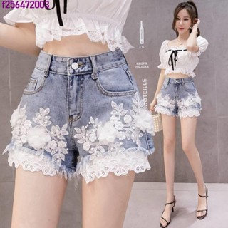 🎈高品質📣📣✔️S-2XL👗時尚個性短褲👗刺繡釘珠立體花朵蕾絲拼接牛仔短褲女夏新款時尚高腰顯瘦百搭