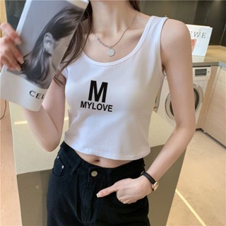 大碼上衣95純棉短款吊帶背心女內搭性感夏季2025新款字母露臍打底外出上衣 無袖上衣
