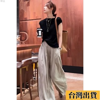 ⚡桃園低價免運【韓金】夏天套裝女休閒女裝【99%好評率】2025夏季新款女裝 休閑短袖上衣女 時尚設計感套裝 寬松闊腿褲