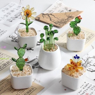 小獺✨微型模擬花盆,手工製作吹製玻璃玻璃盆栽植物,創意平底生動花卉裝飾玻璃花束雕像臺式機
