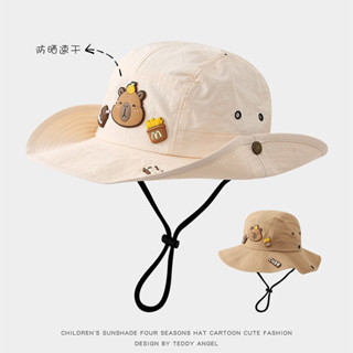 🌸臺灣低價🌸兒童太陽帽 兒童遮陽帽 兒童戶外帽子 夏季帽春天薄款可愛防曬兒童遮陽帽帽子春秋超萌卡皮巴拉寬簷漁夫帽