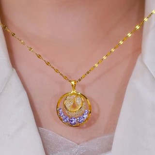 🙏🏻已開光過爐🙏🏻平安扣項鍊 平安扣吊墜 法式氣質紫羅蘭平安扣項鏈奢華鏤空網紗圓球鎖骨鏈八寶羅盤頸鏈