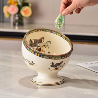 [精選好物]桌麵小號垃圾桶果皮盒家用臥室網紅迷你可愛桌上茶幾高腳陶瓷收納收納 桌上收納 垃圾架 垃圾桶