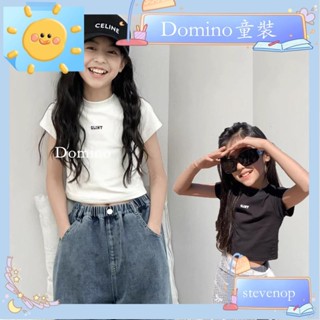 Domino童裝✨夏季女大童短袖女童短袖T恤夏裝新款兒童時髦美式風上衣夏季寶寶短版白T休閒2563