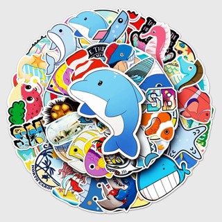 [滿99出貨]50張卡通生物海洋系動物圖案創意DIY手機殼電腦滑板車冰箱貼紙