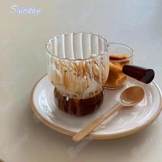 嘉義出貨🍽耐熱條紋咖啡杯 ins復古胖嘟嘟玻璃杯 拿鐵杯 高顏值杯子 冷飲杯 牛奶杯 早餐杯