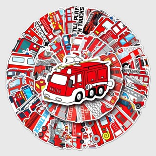 [滿99出貨]50張消防車塗鴉卡通圖案手賬個性DIY頭盔電腦滑板行李箱防水貼紙