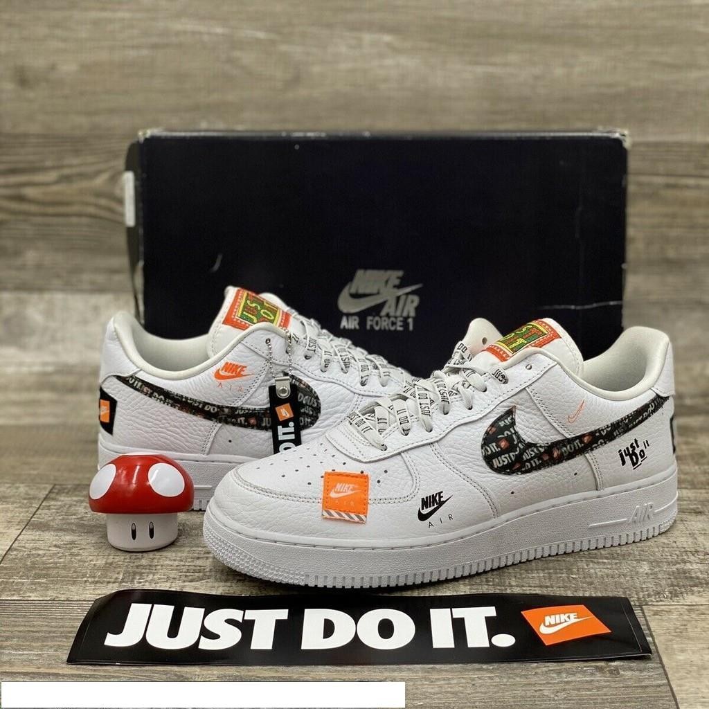 NIKE AIR FORCE 1 AF1 Just do it 白 橘 黑 刺繡 拼接 補丁 情侶 AR7719-100