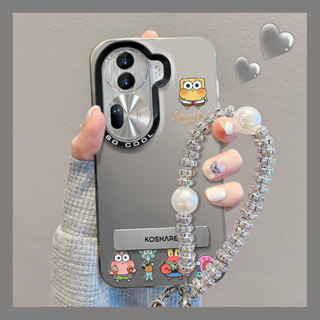 桃園出貨-適用opporeno10/11pro手機殻FindX6海綿寶寶手鏈a72彩銀磨砂支架