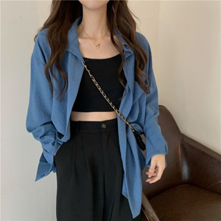 百搭襯衫 顯瘦上衣 休閒上衣 上班襯衫 女生襯衫 時尚襯衫夏季新款襯衫女設計感小眾複古港味長袖防曬衣薄款外套開衫