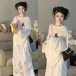 臺灣出貨CHIC FLORA✨2025新款複古卡通小狗長袖防曬衣女夏季寬鬆微透學院風罩衫上衣潮