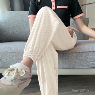 🎈廠商直出【店鋪熱銷】冰絲運動褲女夏季薄款小個子黑色束腳衛褲休閒直筒防蚊垂感燈籠褲