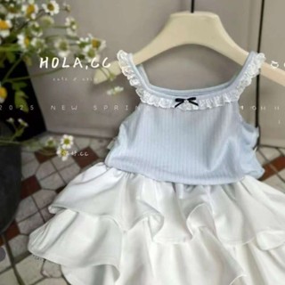 Toz兒童套裝 女童套裝 女童洋裝 小朋友套裝 女童套裙兩件裝 女童套裝夏裝粉色蕾絲花邊小吊帶上衣公主風白色短裙蛋糕裙