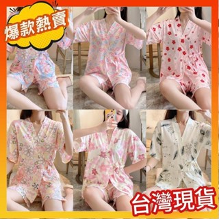 女士夏季爆款睡衣 睡衣女春夏季寬鬆短袖日系可愛和服出門外穿和服薄款家居服兩件套 女士居家睡衣套裝 sleepwear