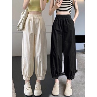 冰絲褲 燈籠褲 哈倫褲💕 哈倫褲子女2025新款夏季薄款高腰寬鬆顯瘦黑色束腳九分休閒蘿蔔褲 冰絲束腳運動褲女