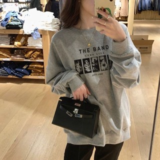 鹿小姐✨長袖T恤 大學T 早秋季灰色衛衣女無帽oversize寬鬆秋季長袖上衣 女裝