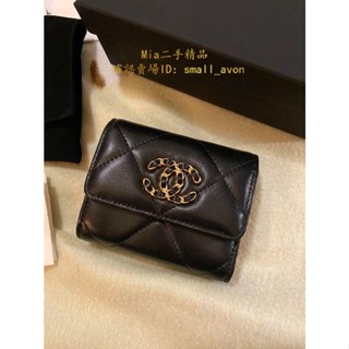 Mia二手 CHANEL 新款 AP0794 三折短夾 錢包 荔枝紋 小羊皮 編織LOGO 金扣 黑色