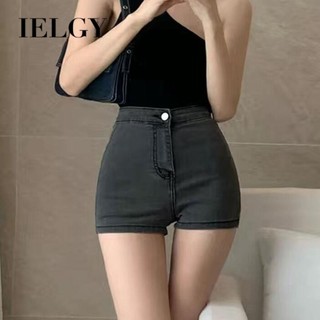 IELGY 黑色緊身牛仔短褲女韓版小高腰修身熱褲
