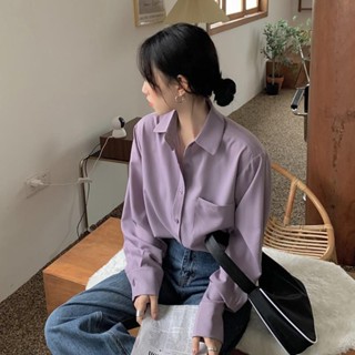 Ctian0613韓版秋季襯衫女 設計感百搭長袖上衣 素色襯衫 素色顯瘦上衣 寬鬆襯衫 女裝 上衣