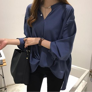 ✨夜夜生活館✨ M-4XL 襯衫 雪紡上衣 V領上衣 大尺碼上衣 寬鬆上衣 大尺碼 燈籠袖 女生上衣 女生衣著 正韓上