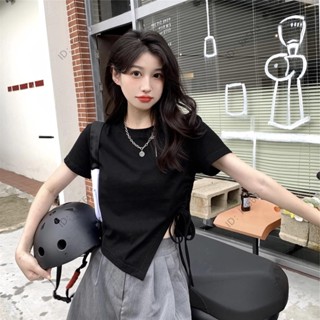 ✨夜夜生活館✨ 短袖T恤M-4XL實拍大尺碼女裝胖mm百搭正肩T恤 下襬不規則短版上衣緊身短袖衣服 女生上衣 女生T恤K