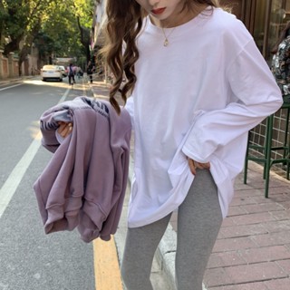 【🍒annie】M-4XL 110公斤可穿100%純棉上衣t恤 打底衫女春秋韓版新款寬鬆百搭白色長袖t恤內搭