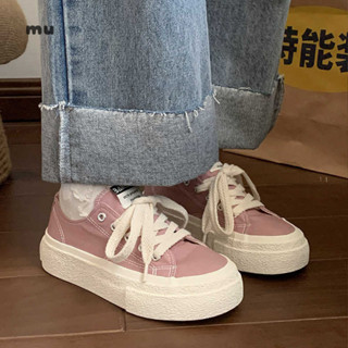 現+帆布鞋 休閒鞋 學生百搭休閒低幫厚底黑色帆布鞋女新款春季chic輕便闆鞋 時尚女鞋