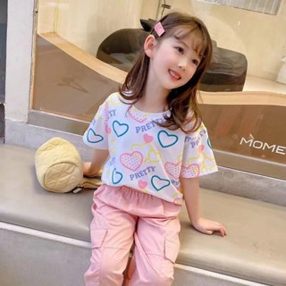 限時特惠🌸女寶純棉短袖2023女寶夏裝愛心上衣時尚女童t恤洋氣小女孩打底衫NTTX