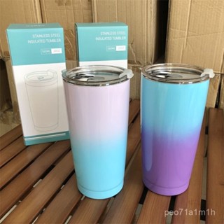 雙層不銹鋼保溫杯漸變色咖啡杯隨手車載杯