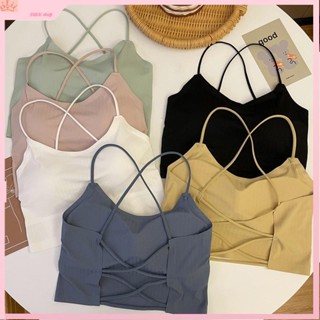 DIKK shop🎀短版上衣女生 無痕冰絲吊帶背心 交叉美背露背吊帶 帶胸墊免穿內衣內搭 打底抹胸裹胸防走光 免運