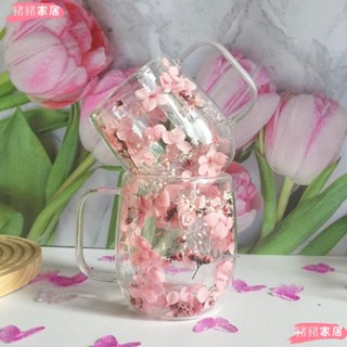 品質保障*創意新品真花雙層杯家用咖啡杯玻璃水杯酒吧咖啡廳杯子高顏值花杯yiyi